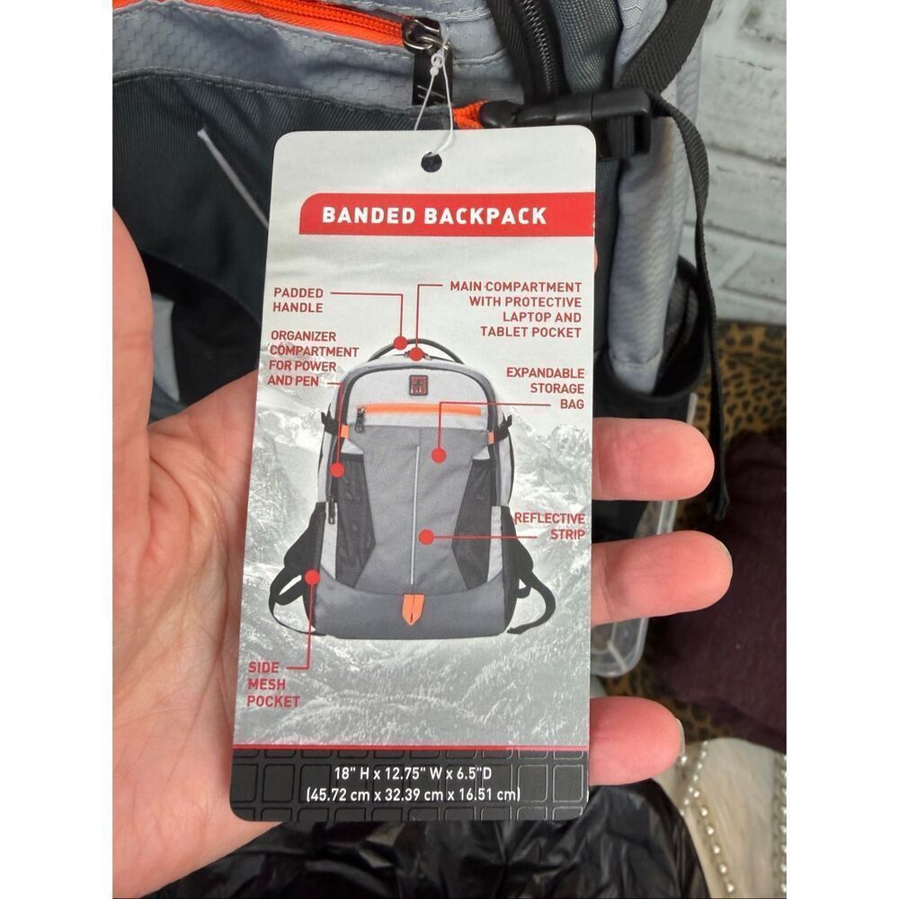 Swiss Tech Unisex Adult Banded Backpack Grey Orange New with Tags - Picture 5 of 12
